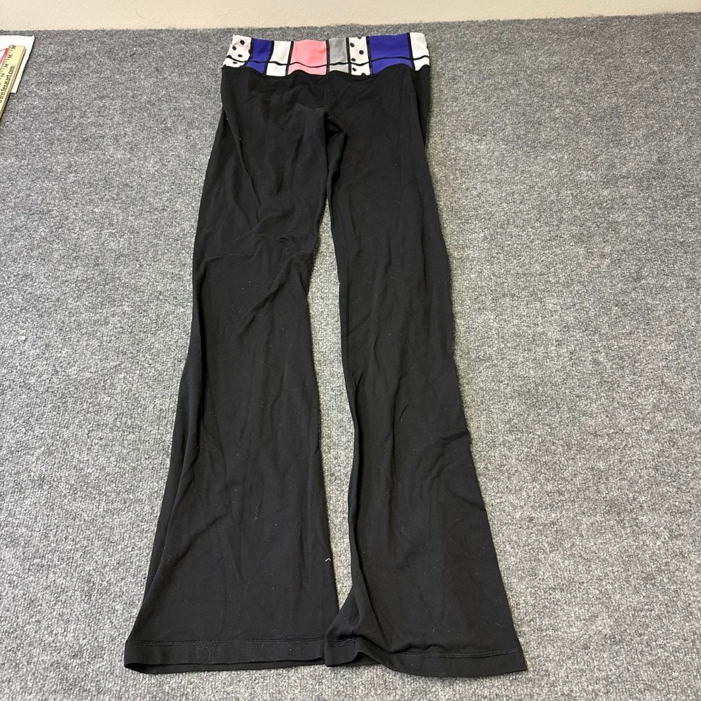 Lululemon Yoga Pants Womens Size 8 Black Flare Leg Geometric Waistband Athletic